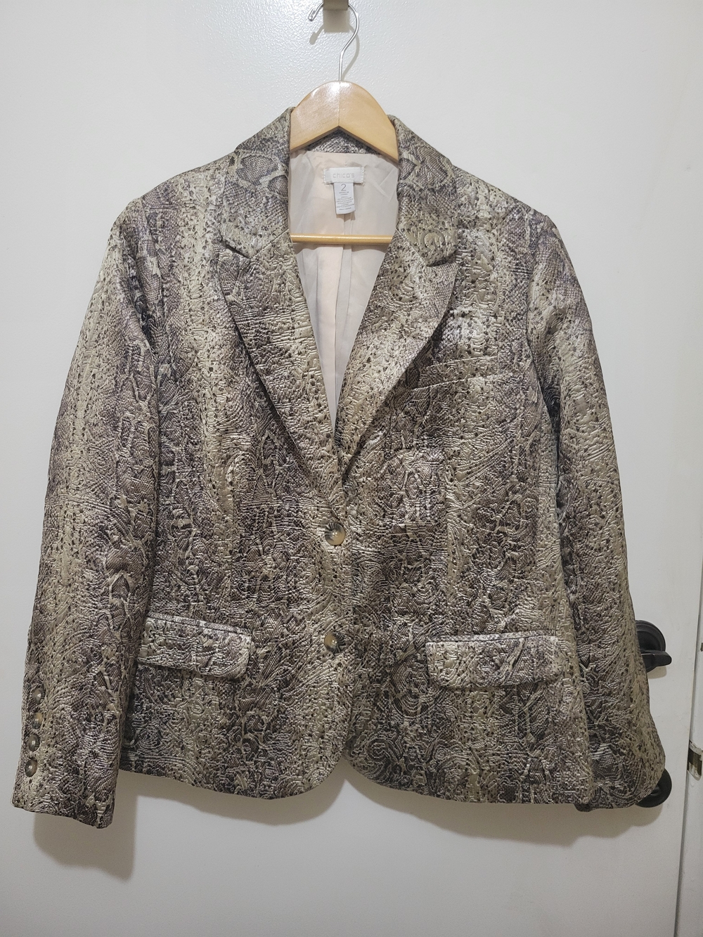 Chico's Metallic Taupe Snake-Print Blazer